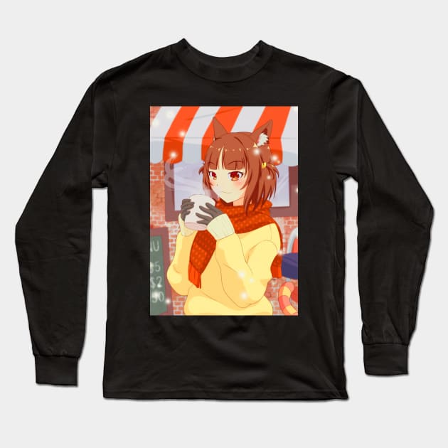 Nekopara Azuki's Hot Coffee and First Snow Long Sleeve T-Shirt by hitoridraws